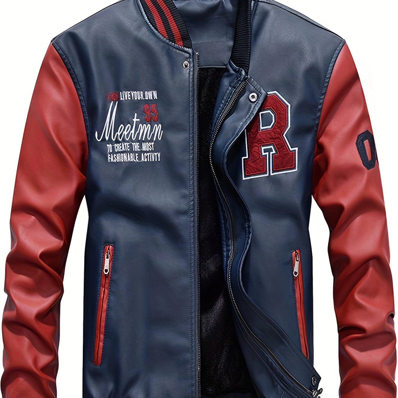 Slim Fit Mens Faux Leather Baseball Jacket - Casual Stand Collar Coat - ZOOMNSTORE