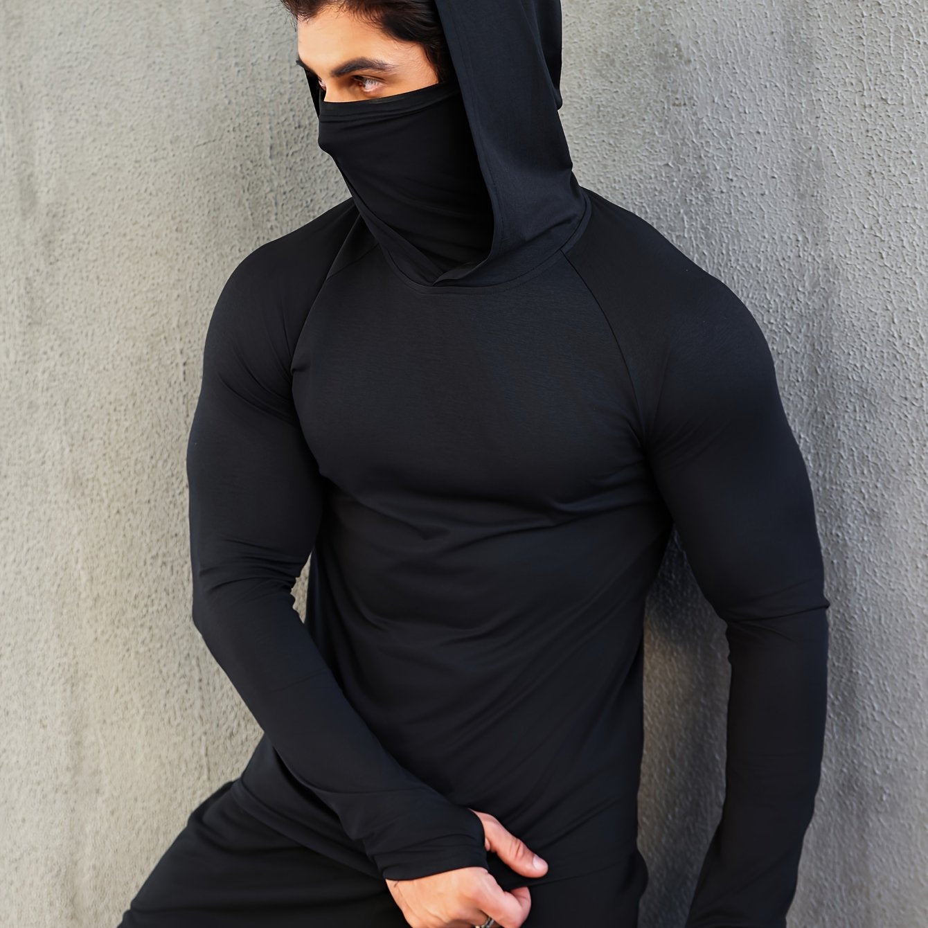 Mens Quick-Dry Fitness Hoodie with Face Mask - Compression Sweatshirt for Spring Autumn - ZOOMNSTORE