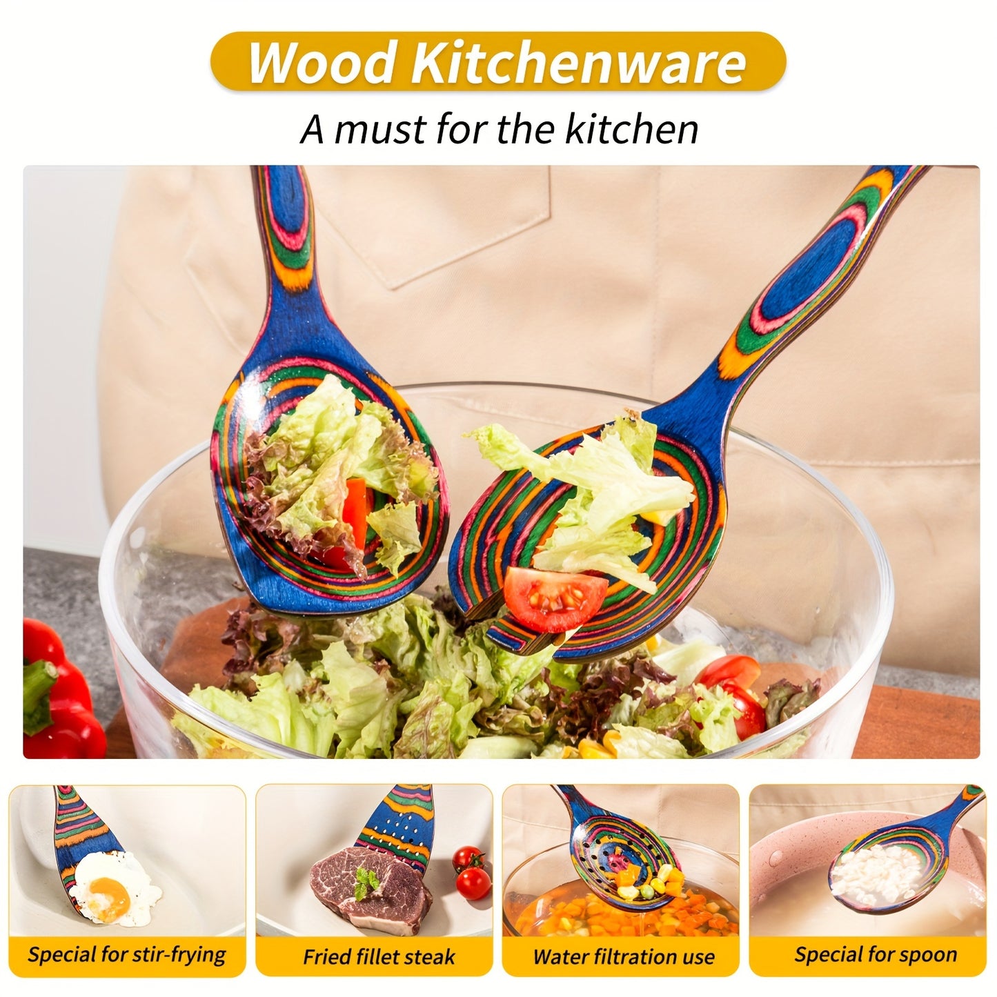 Pakkawood Cooking Utensils Set - 6Pcs7Pcs Non-Stick Wooden Spoons for Home Kitchen Gifts - ZOOMNSTORE