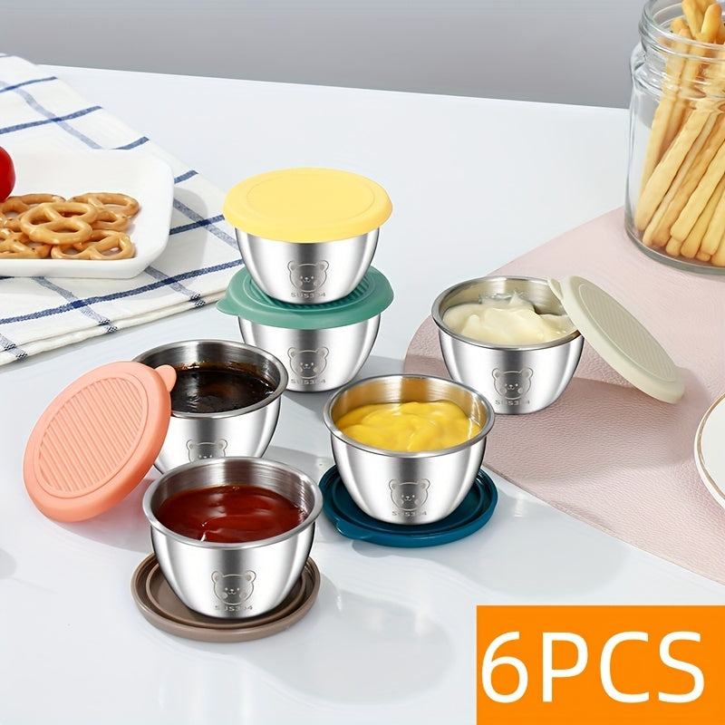 6-Piece Stainless Steel Salad Dressing Containers with Leak-Proof Silicone Lids for Bento Boxes Travel Picnics - 24 Ounces Each - ZOOMNSTORE