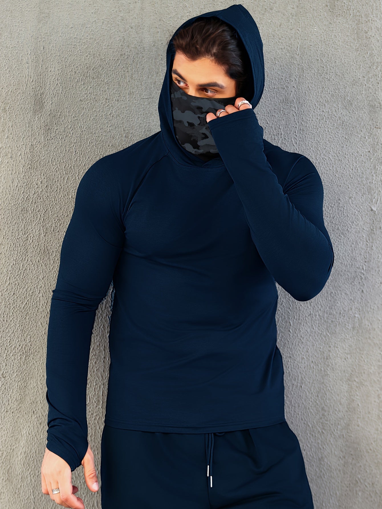 Mens Quick-Dry Fitness Hoodie with Face Mask - Compression Sweatshirt for Spring Autumn - ZOOMNSTORE