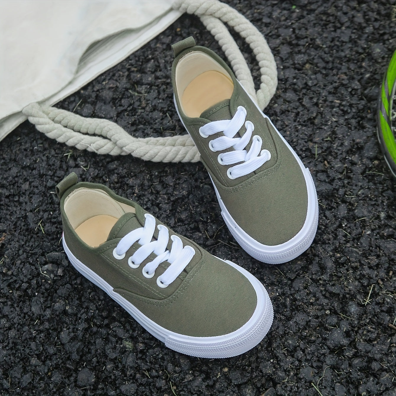 Kids Low Top White Canvas Sneakers - Lace Up Casual Shoes - ZOOMNSTORE