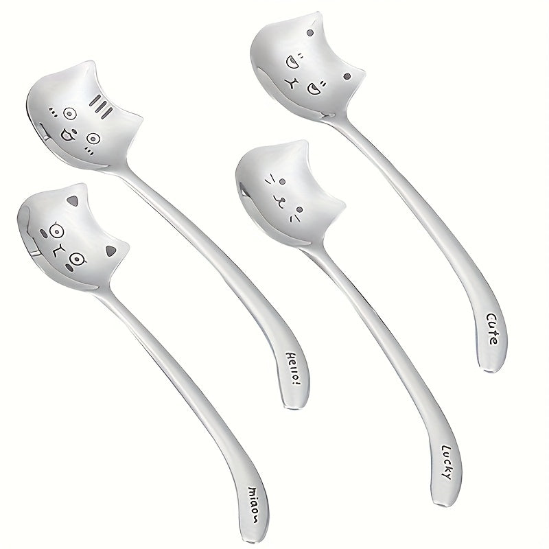 Stainless Steel Cat Coffee Spoons - Long Handle Perfect Gift for Cat Lovers - ZOOMNSTORE