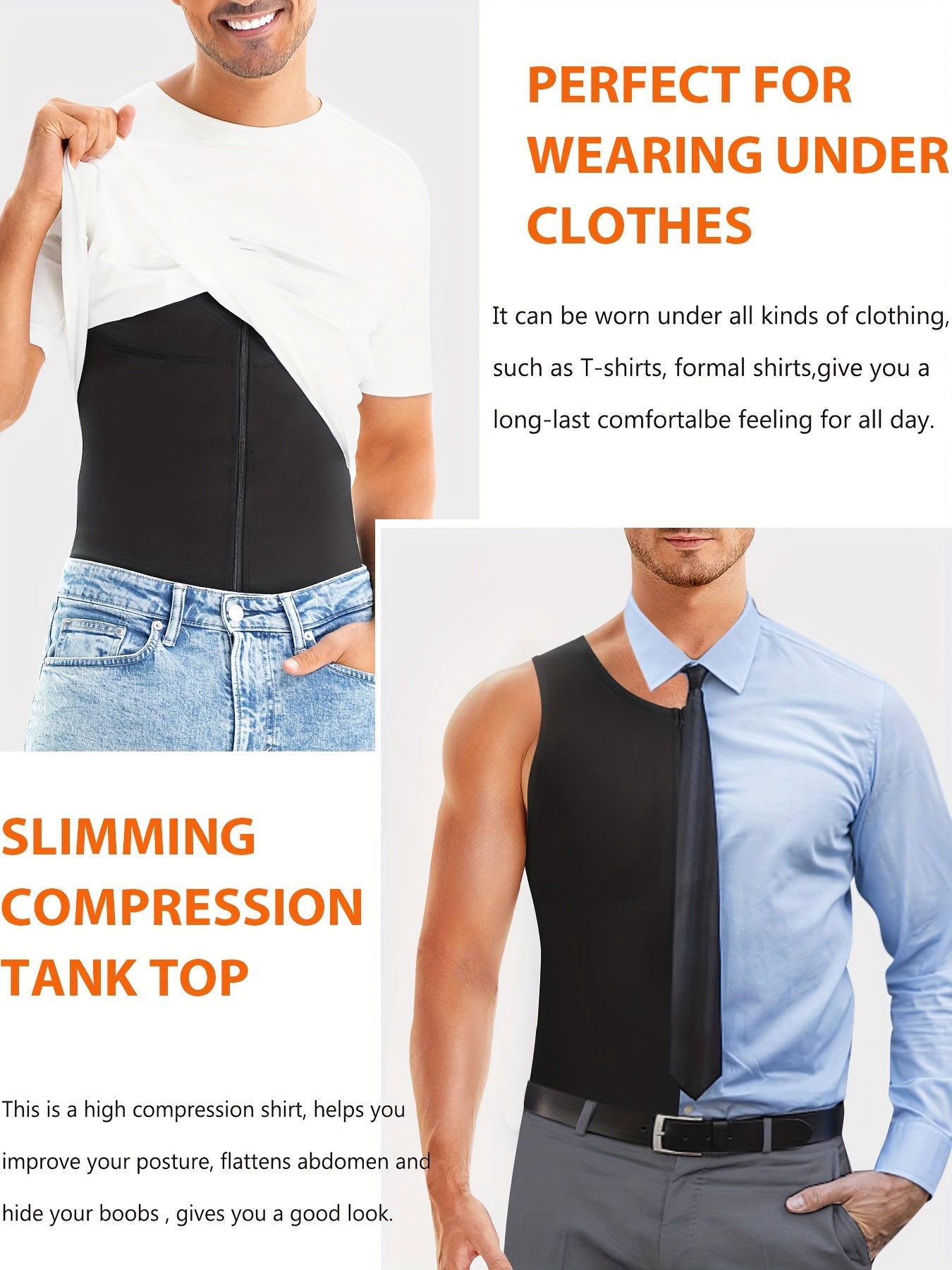 Mens Compression Zipper Tank Top - Slimming Body Shaper Vest - ZOOMNSTORE