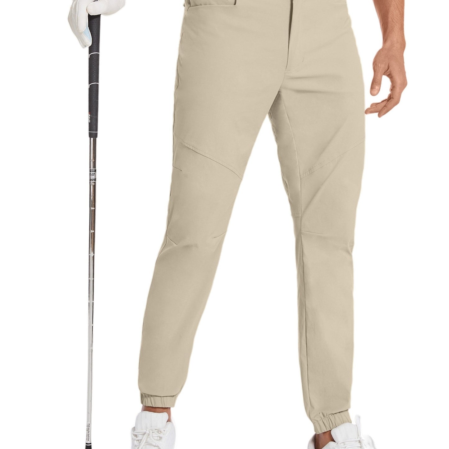 Mens Beige Stretch Hiking Pants - Water-Resistant Slim Fit Joggers with 4 Pockets Elastic Waistband - ZOOMNSTORE