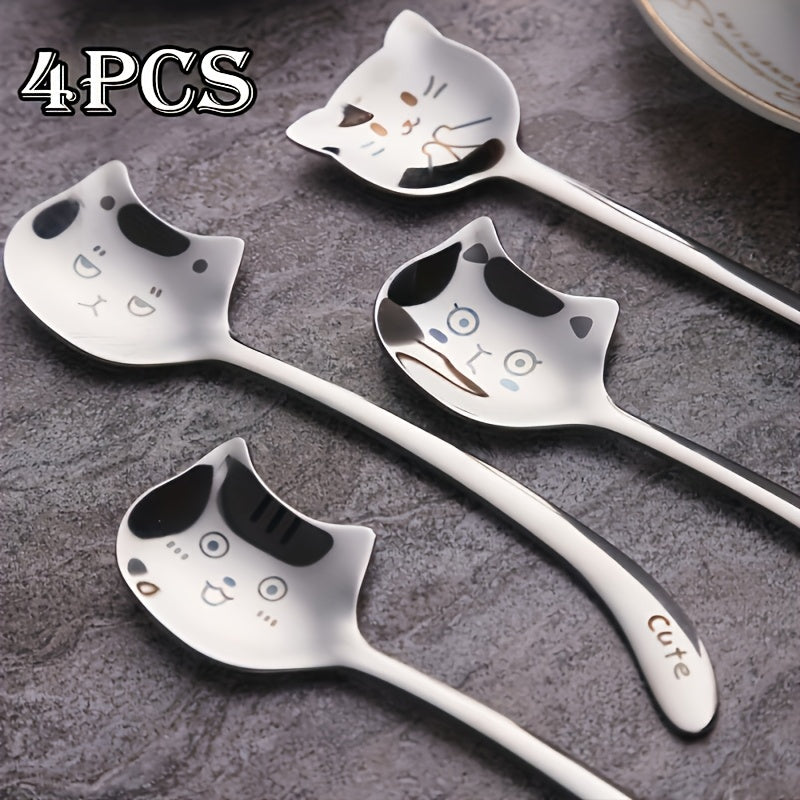 Stainless Steel Cat Coffee Spoons - Long Handle Perfect Gift for Cat Lovers - ZOOMNSTORE