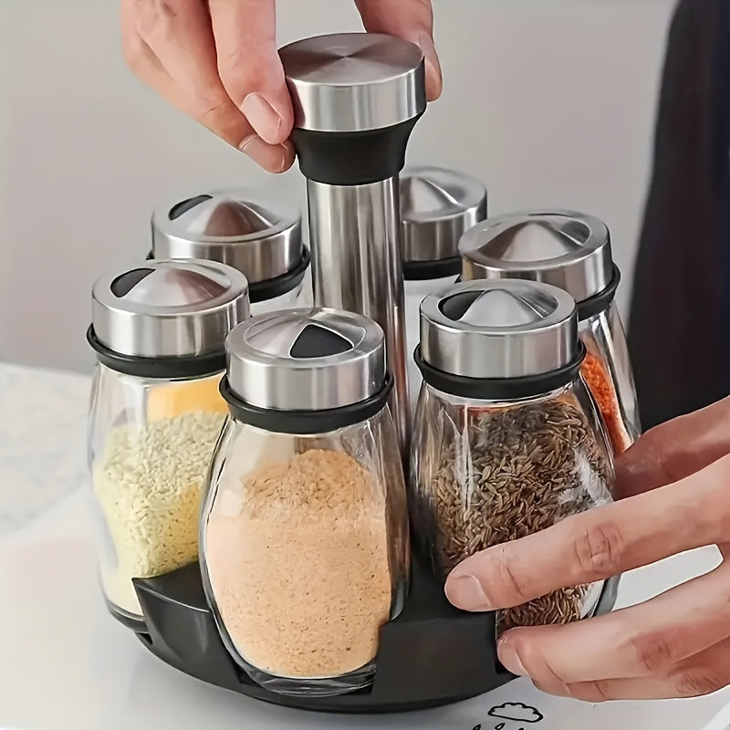 Revolving Spice Rack Set - Multi-Function Countertop Organizer with Jars for Seasonings and Spices - ZOOMNSTORE