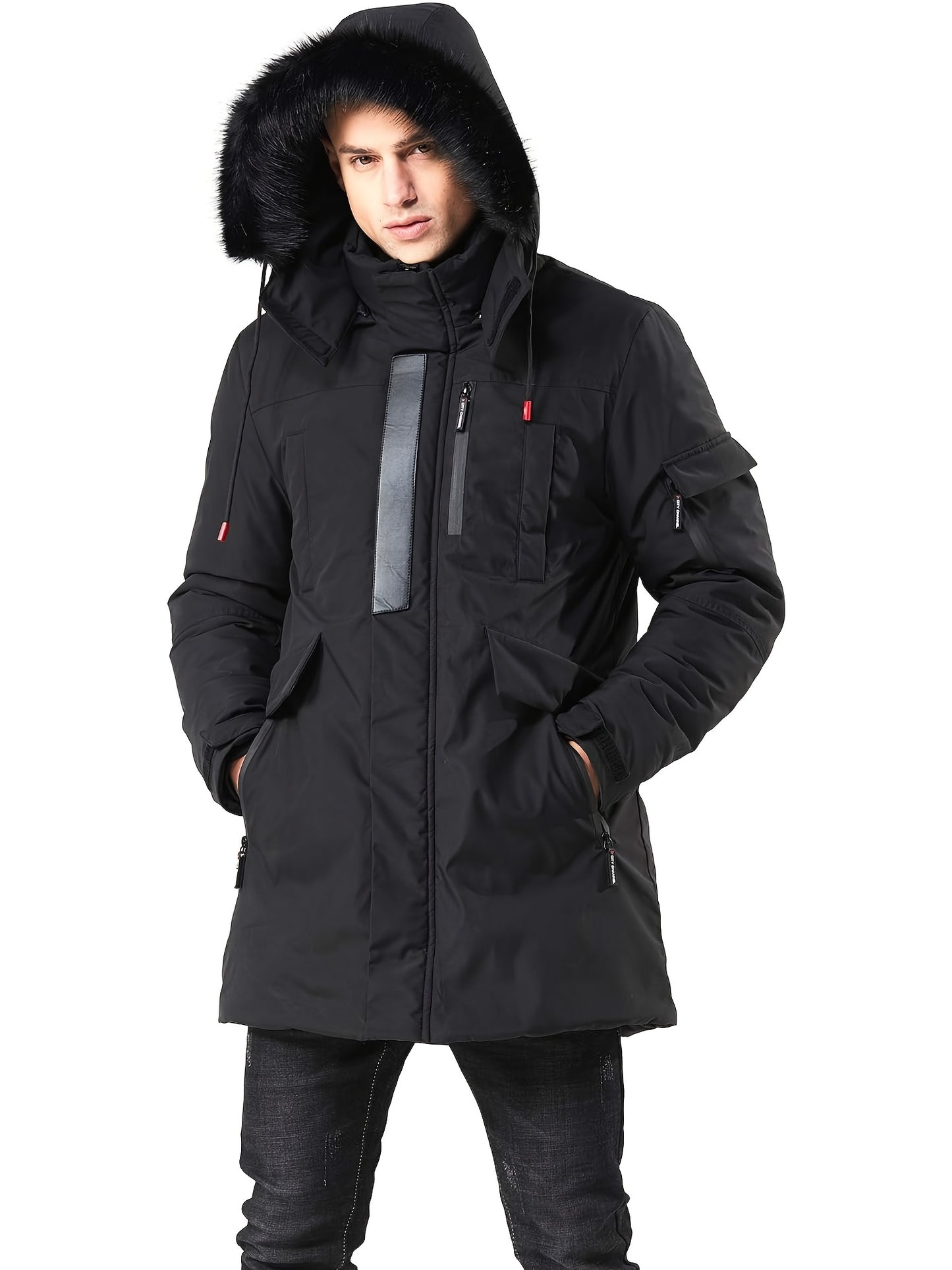 Mens Waterproof Parka Jacket - Warm Puffer Coat with Removable Faux Fur Hood - ZOOMNSTORE