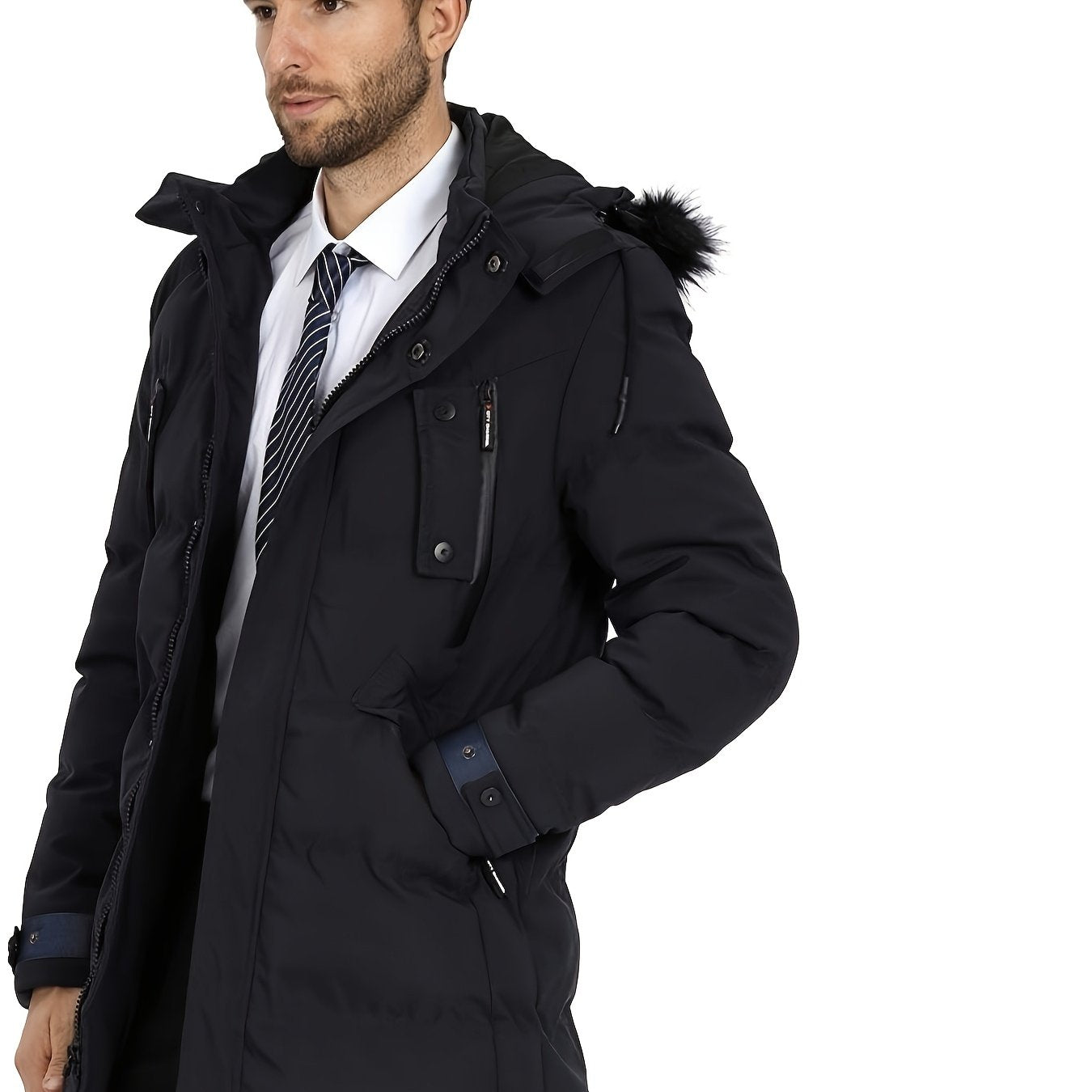 Mens Waterproof Parka Jacket - Warm Puffer Coat with Removable Faux Fur Hood - ZOOMNSTORE