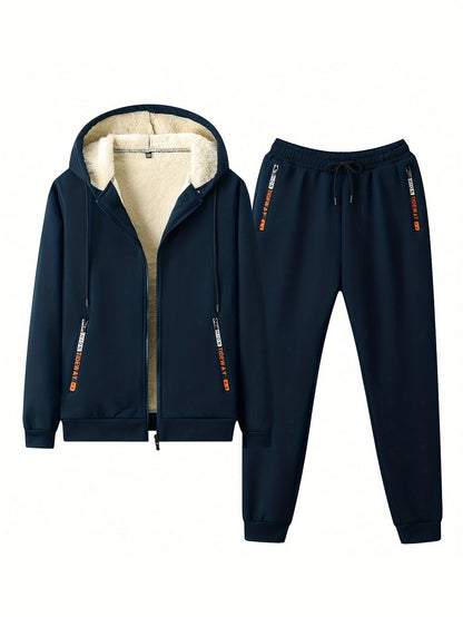 Mens Fleece Lined Tracksuit Set - Athletic Hoodie  Jogging Pants for Gym and Running - ZOOMNSTORE