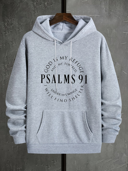 Psalms 91 Hoodie - Comfy Graphic Pullover for Men with Kangaroo Pocket - ZOOMNSTORE