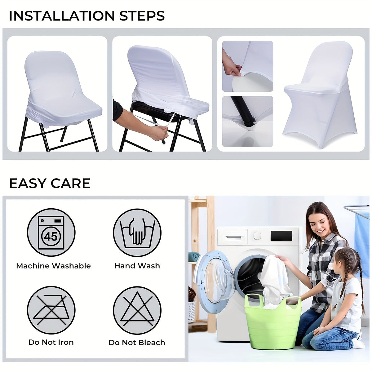 30PCS Spandex Chair Covers - Elastic Folding Chair Protectors for Weddings Parties Celebrations WhiteBlack - ZOOMNSTORE