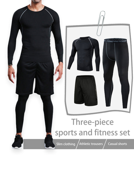 Mens Quick-Drying Fitness Set - Long Sleeve Shirt Pants  Shorts for Basketball Training - ZOOMNSTORE