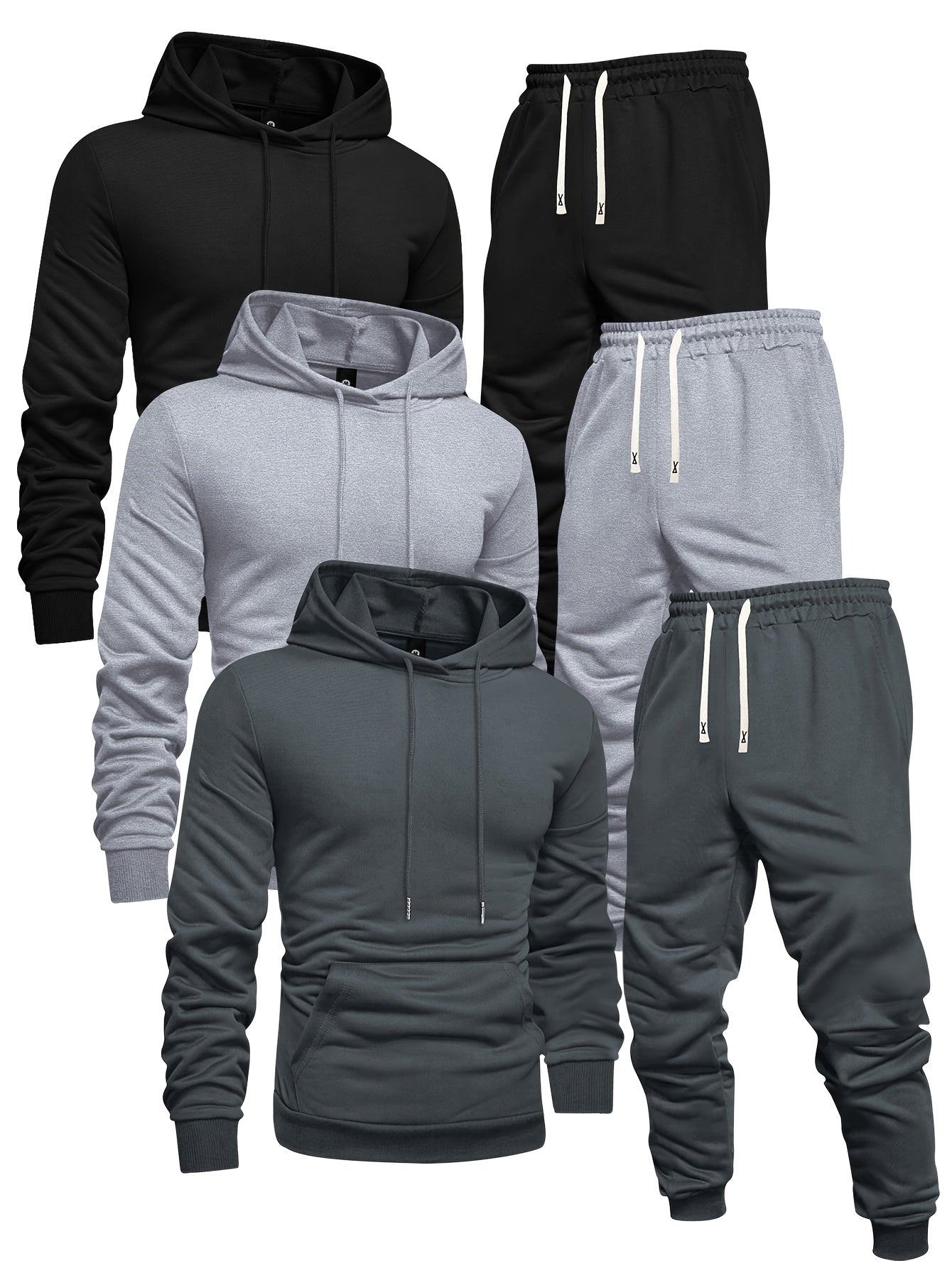 Mens Casual Hoodie and Sweatpants Set - Long Sleeve Pullover with Elastic Waist Joggers - ZOOMNSTORE