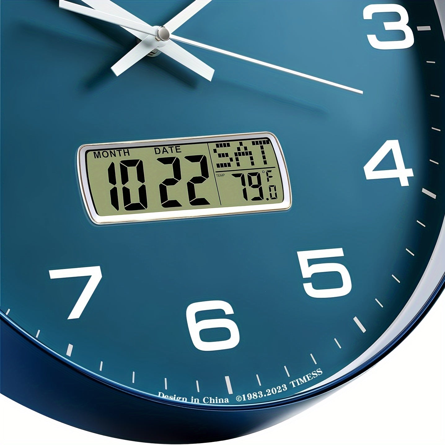 Silent No-Ticking Wall Clock with Perpetual Calendar - Easy-to-Read Analog and Digital Time in Teal White Blue Gold - ZOOMNSTORE