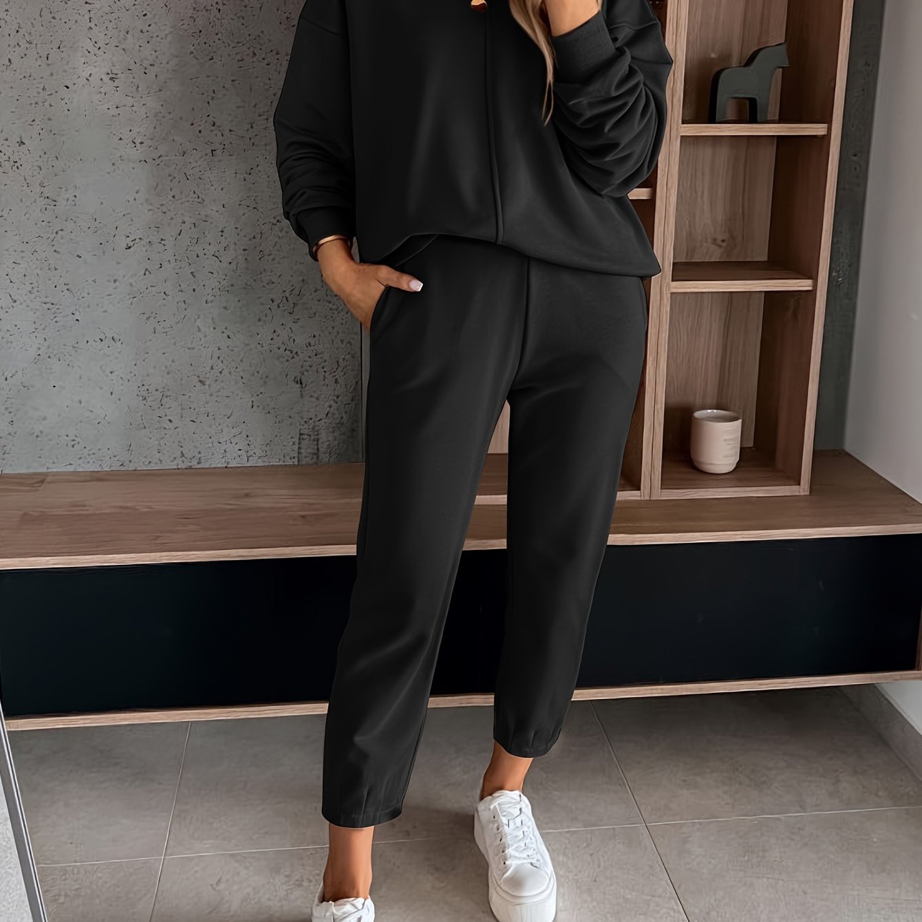 Womens Long Sleeve Pullover  Jogging Pants Set - Casual Autumn Winter Commuting Outfit with Pockets - ZOOMNSTORE
