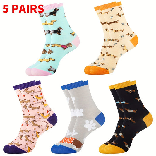 5 Pairs Dachshund Gifts for Sausage Dog Lovers Funny Novelty Crew Socks Dachshund Socks Gifts for Women Daughter Sister Friend Christmas Birthday Presents - ZOOMNSTORE