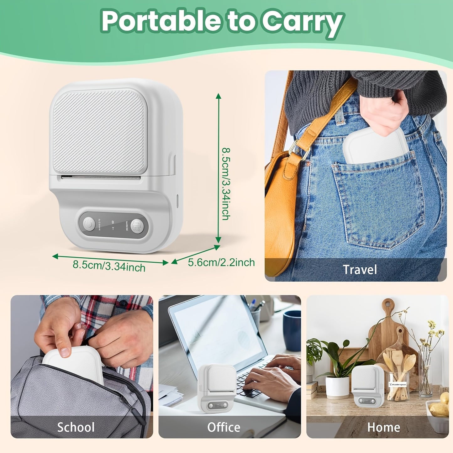 Support 12-57mm Width Mini Thermal Label Printer Self-adhesive Paper Portable Inkless Printer Bluetooth Sticker Tag Label Maker