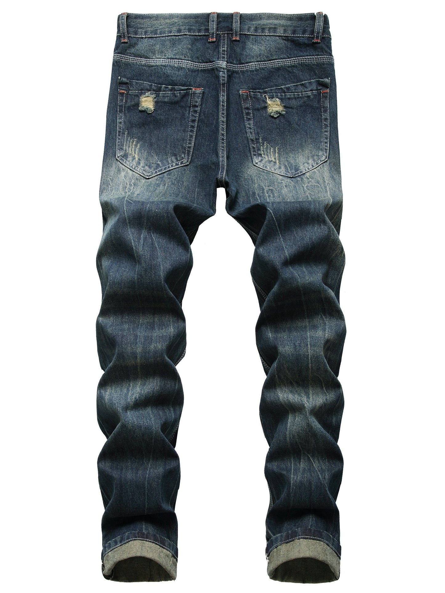 Mens Slim Fit Distressed Denim Jeans - Black with Rips All-Season Cotton Blend - ZOOMNSTORE