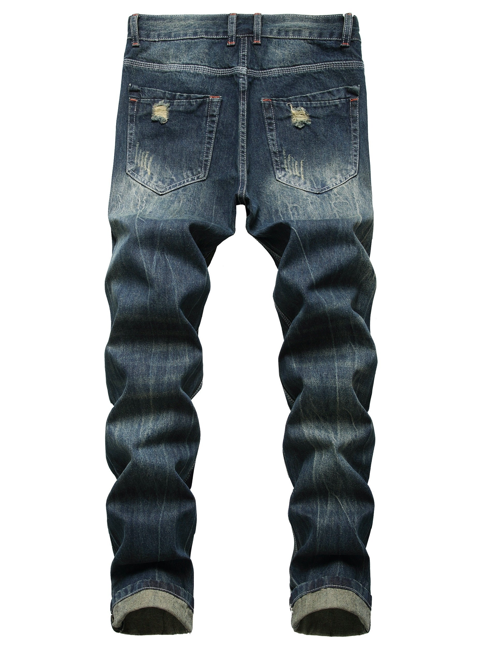 Mens Slim Fit Distressed Denim Jeans - Black with Rips All-Season Cotton Blend - ZOOMNSTORE
