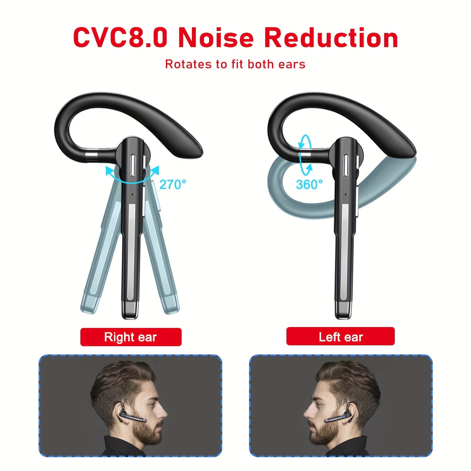 Wireless Earbuds with Mic - Single Ear Business Headset 120 Hours Standby 800mAh Charging Case - ZOOMNSTORE