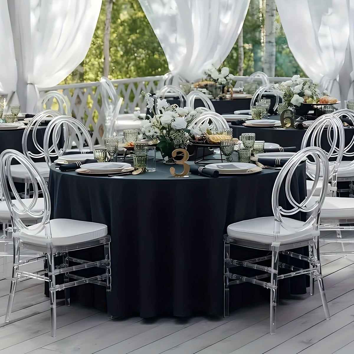 120-Inch Round Polyester Tablecloths - 2 Pack Black  White Perfect for Events  Parties - ZOOMNSTORE