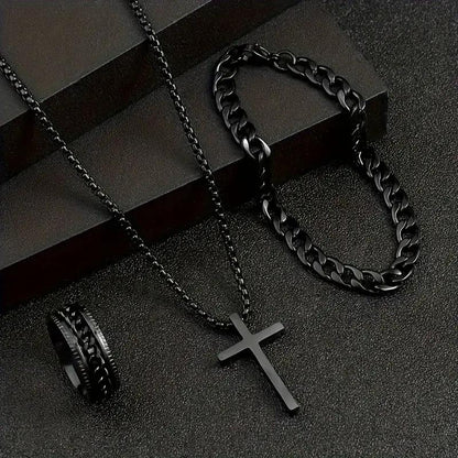 Alloy Cross Jewelry Set - Elegant Pendant Necklace Bracelet  Ring for Everyday Wear - ZOOMNSTORE