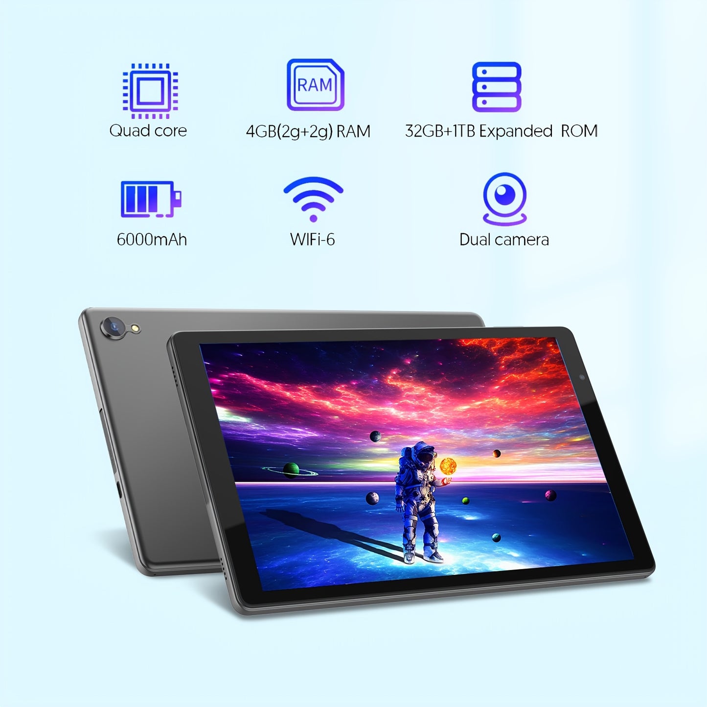 10 Inch Android 12 Tablet - Quad-Core 32GB Expandable 2GB RAM HD Display Dual Cameras Wifi 6 - ZOOMNSTORE