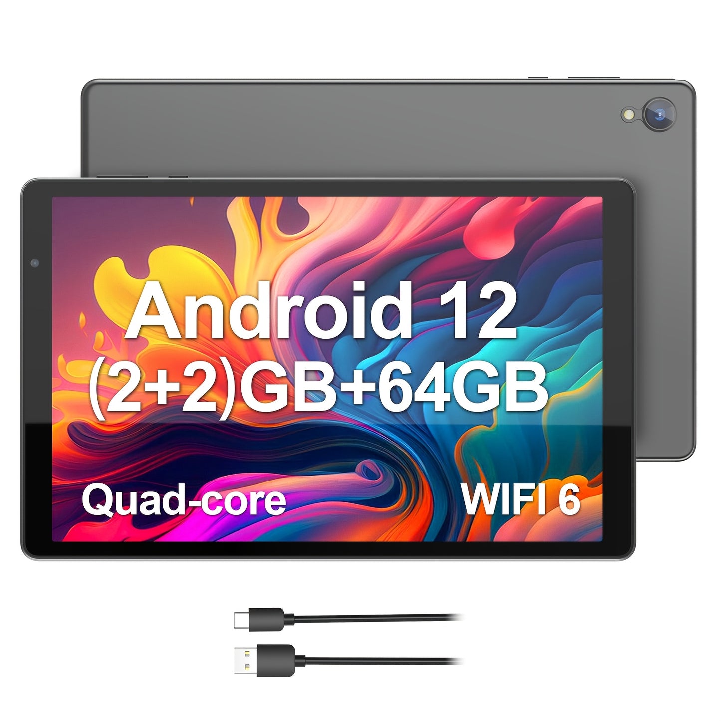 10 Inch Android 12 Tablet - Quad-Core 32GB Expandable 2GB RAM HD Display Dual Cameras Wifi 6 - ZOOMNSTORE
