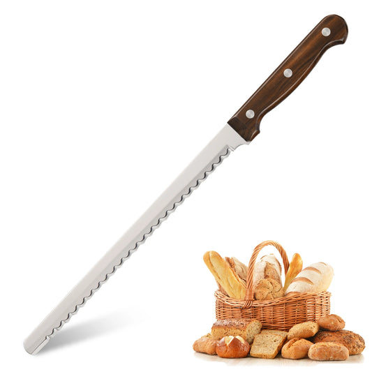 10-Inch Carbon Blade Bread Knife - Luxury Mirror Polish with Wood Handle - ZOOMNSTORE