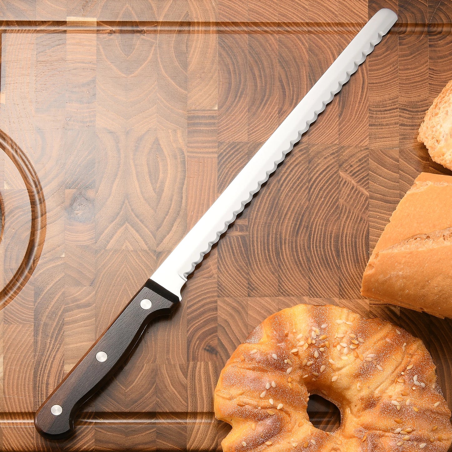 10-Inch Carbon Blade Bread Knife - Luxury Mirror Polish with Wood Handle - ZOOMNSTORE