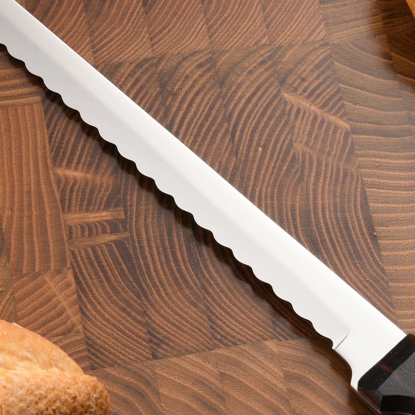 10-Inch Carbon Blade Bread Knife - Luxury Mirror Polish with Wood Handle - ZOOMNSTORE