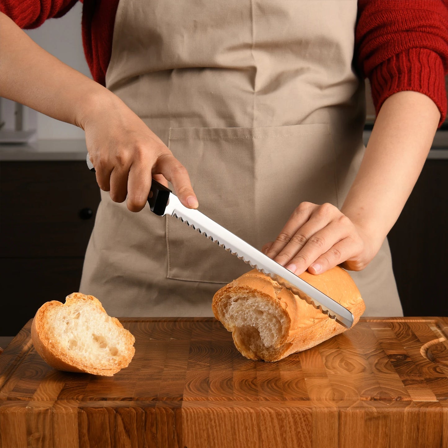 10-Inch Carbon Blade Bread Knife - Luxury Mirror Polish with Wood Handle - ZOOMNSTORE