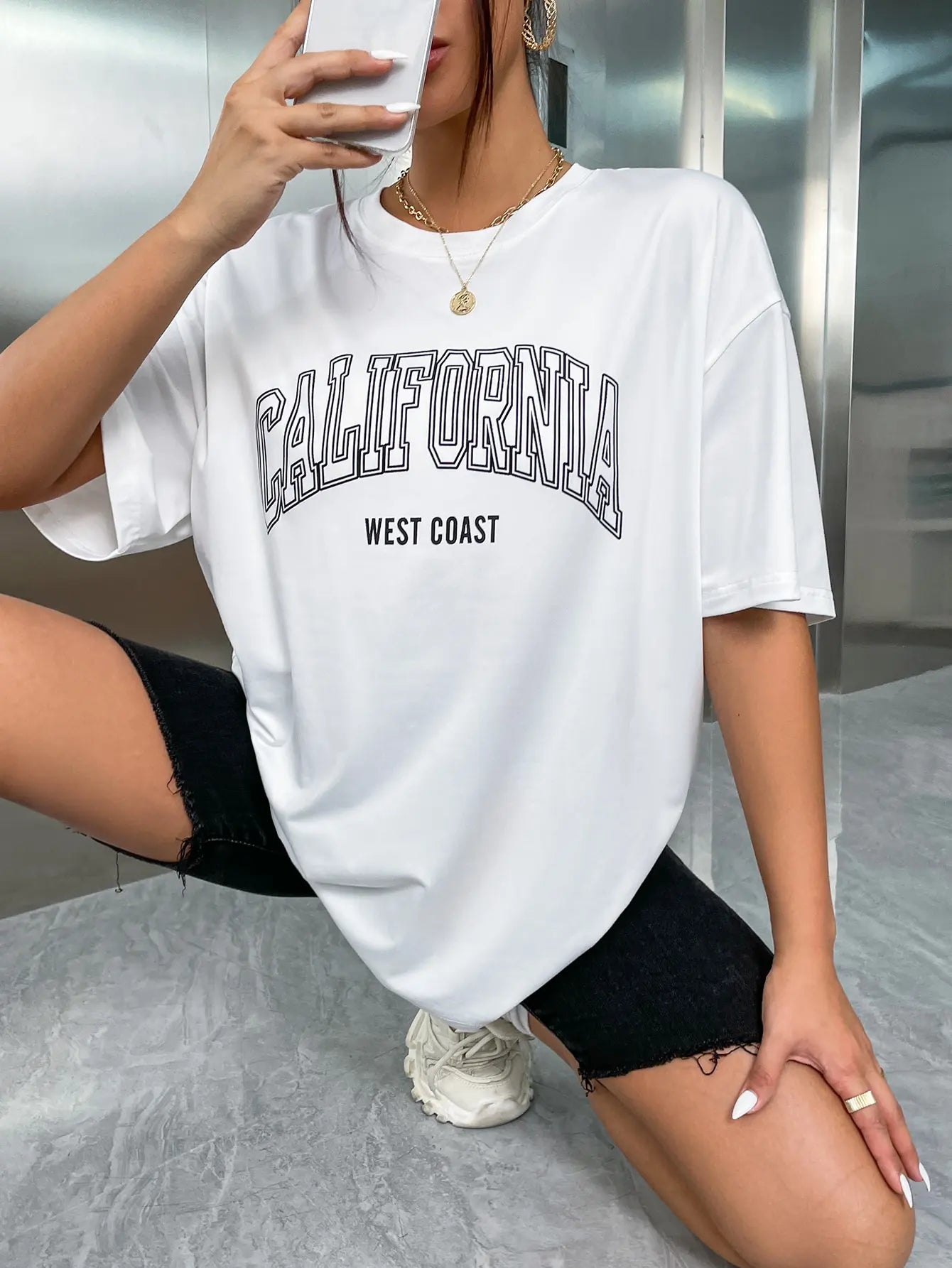 100 Cotton Oversized Womens T-Shirt - California West Coast Letter Print Tee - ZOOMNSTORE