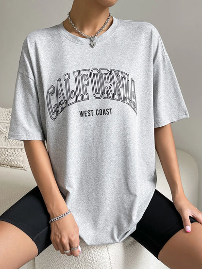 100 Cotton Oversized Womens T-Shirt - California West Coast Letter Print Tee - ZOOMNSTORE