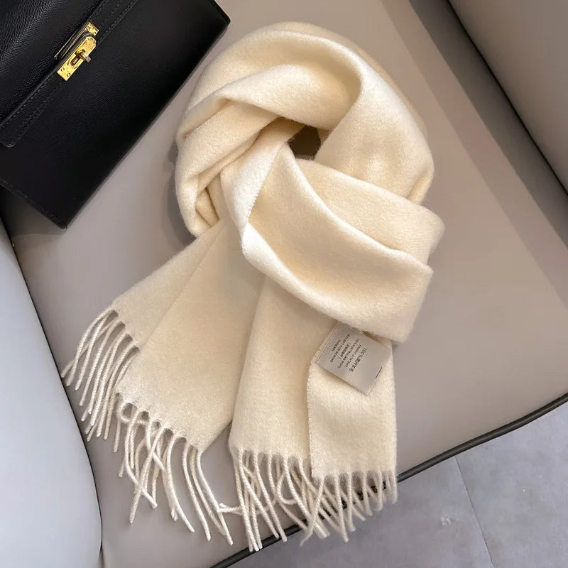 100 Wool Narrow Scarf - Solid Color Warm Winter Scarf for Men  Women - ZOOMNSTORE