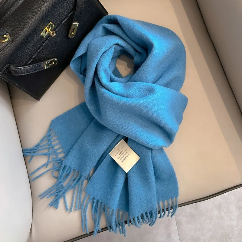 100 Wool Narrow Scarf - Solid Color Warm Winter Scarf for Men  Women - ZOOMNSTORE