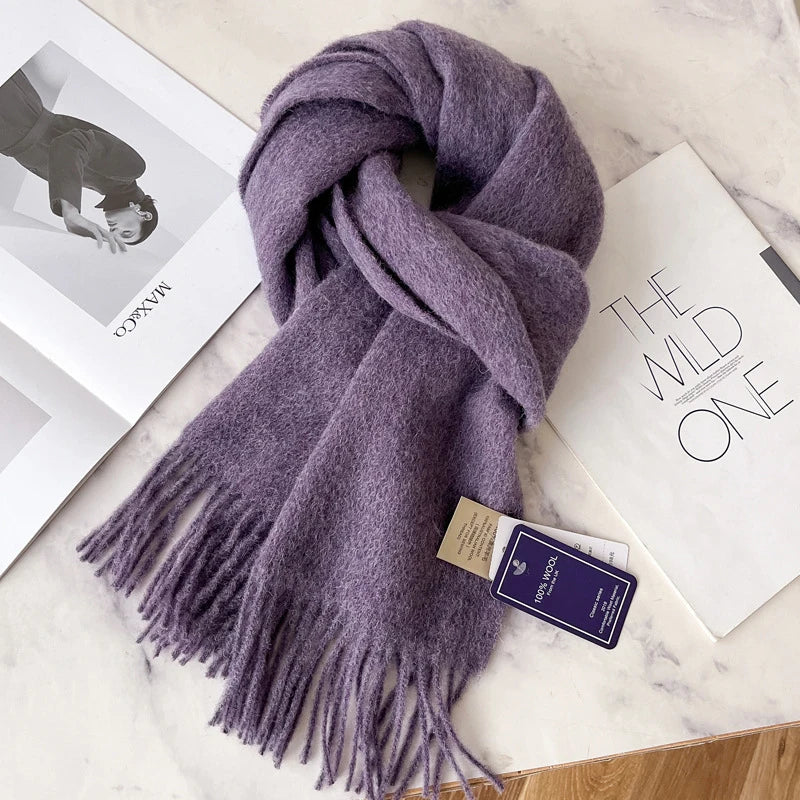 100 Wool Narrow Scarf - Solid Color Warm Winter Scarf for Men  Women - ZOOMNSTORE