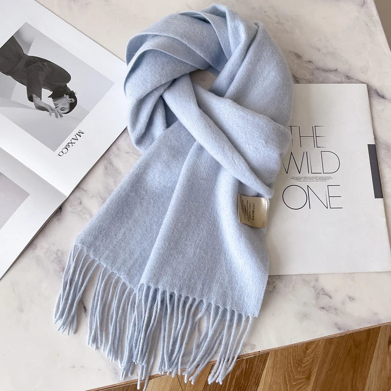100 Wool Narrow Scarf - Solid Color Warm Winter Scarf for Men  Women - ZOOMNSTORE