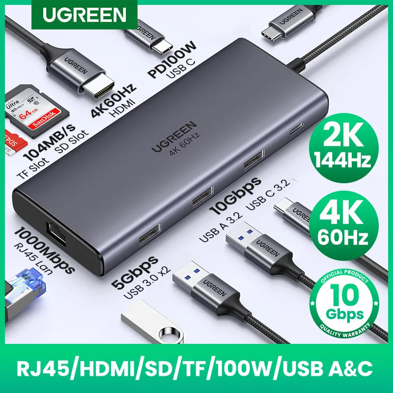 10Gbps USB C HUB - 9-in-1 Aluminum Alloy Docking Station with 4K60Hz HDMI, PD100W Fast Charging & Gigabit Ethernet Adapter - ZOOMNSTORE