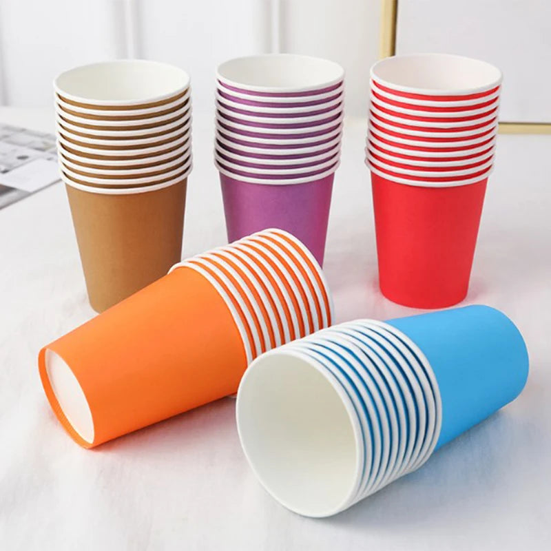 10PCS Disposable Paper Cups - 9oz Solid Color Party Tableware - ZOOMNSTORE