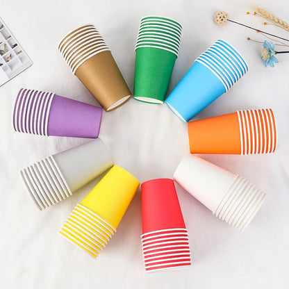 10PCS Disposable Paper Cups - 9oz Solid Color Party Tableware - ZOOMNSTORE