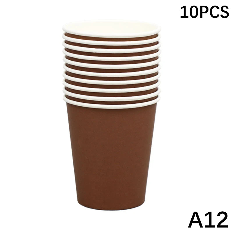 10PCS Disposable Paper Cups - 9oz Solid Color Party Tableware - ZOOMNSTORE