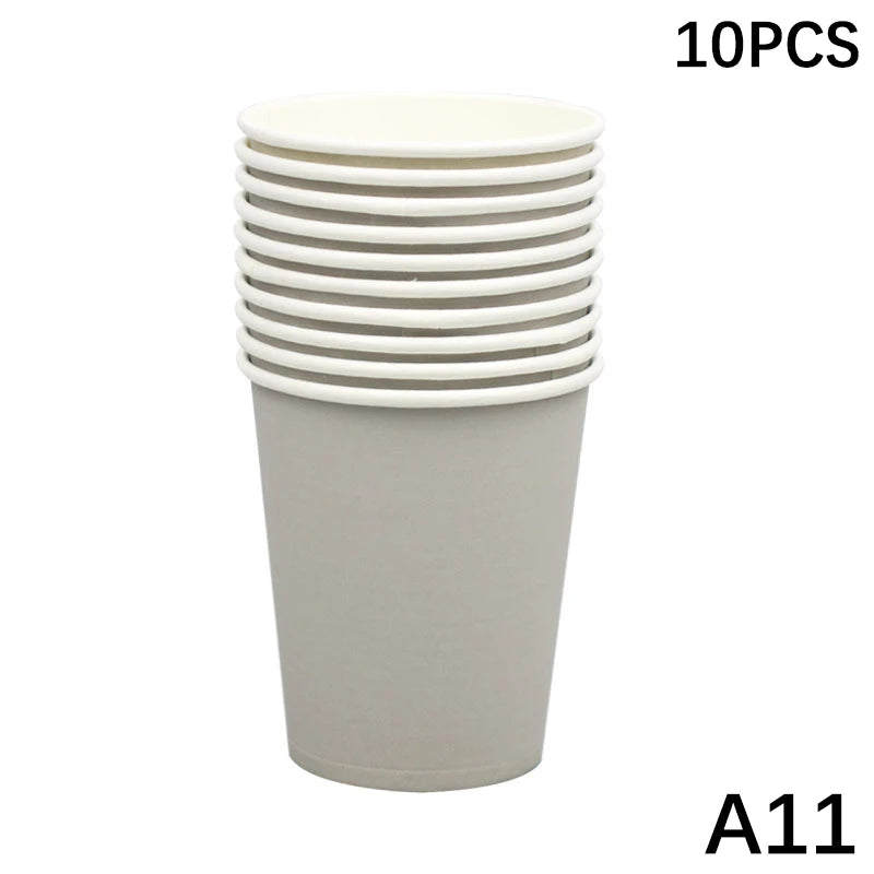 10PCS Disposable Paper Cups - 9oz Solid Color Party Tableware - ZOOMNSTORE