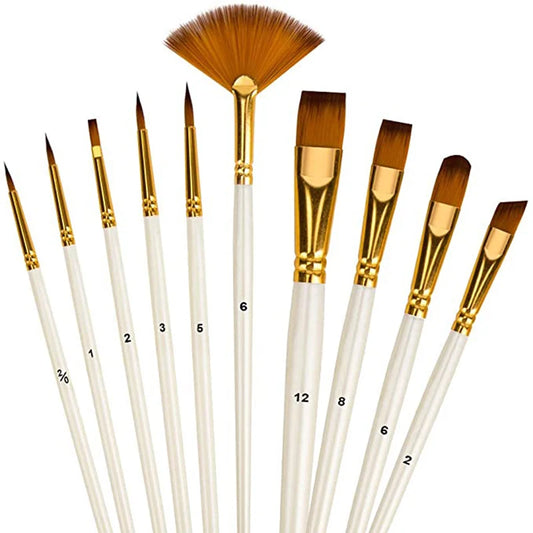 10Pcs Nylon Hair Paint Brush Set - Acrylic Oil Watercolor Art Supplies for Kids and Students - ZOOMNSTORE