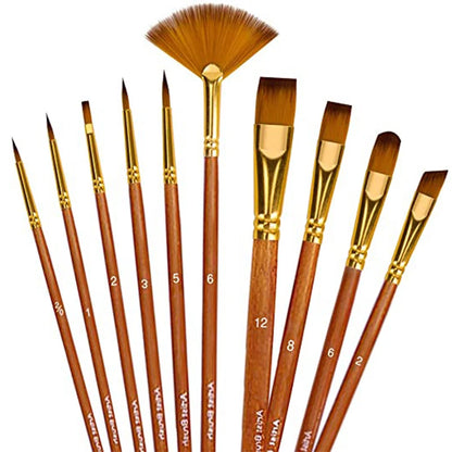 10Pcs Nylon Hair Paint Brush Set - Acrylic Oil Watercolor Art Supplies for Kids and Students - ZOOMNSTORE