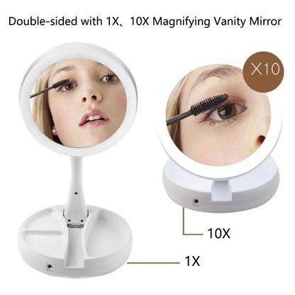 10x Magnifying Vanity Mirror – LED Makeup Mirror with Foldable Desk Design & Aluminum Frame - ZOOMNSTORE