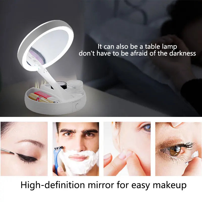 10x Magnifying Vanity Mirror – LED Makeup Mirror with Foldable Desk Design & Aluminum Frame - ZOOMNSTORE