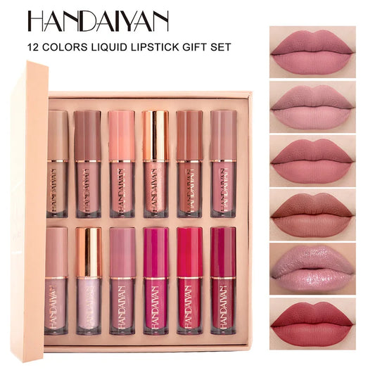 12 Color Matte Liquid Lipstick Kit - Waterproof Long Lasting Lip Gloss for Women - ZOOMNSTORE