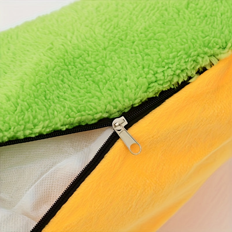 Soft Plush Hot Dog Pet Bed - Removable Cushion for Small to Medium Pets Easy to Clean Vibrant Yellow Green - ZOOMNSTORE